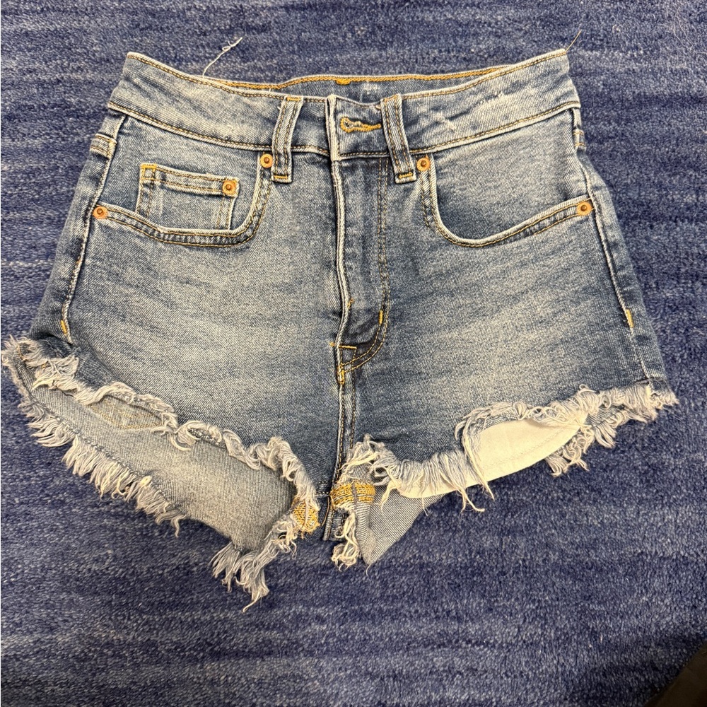 H&M Blue Jean Shorts Frayed Hem Casual